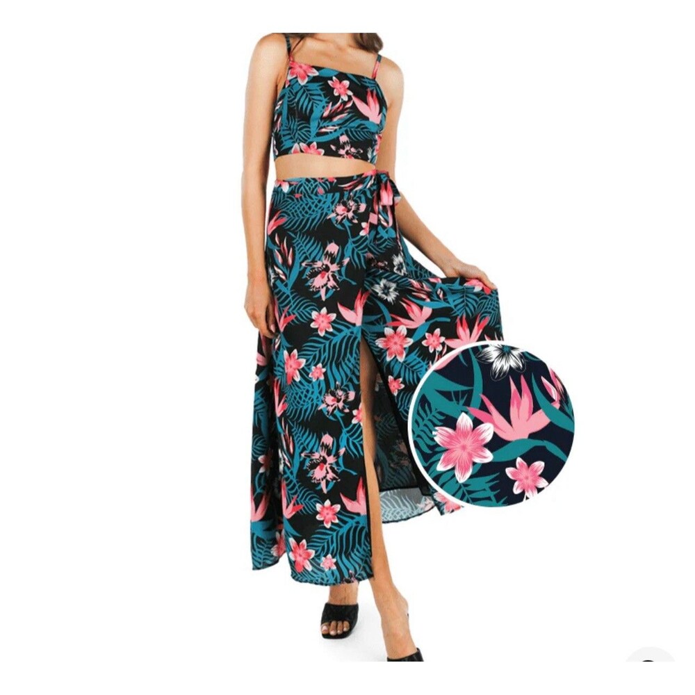 Tipsy Elves Women’s Two Piece Wrap  Maxi Dress Floral Size Small